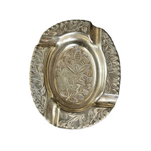 Vintage Made In India Solid Brass Floral Etched Ashtray